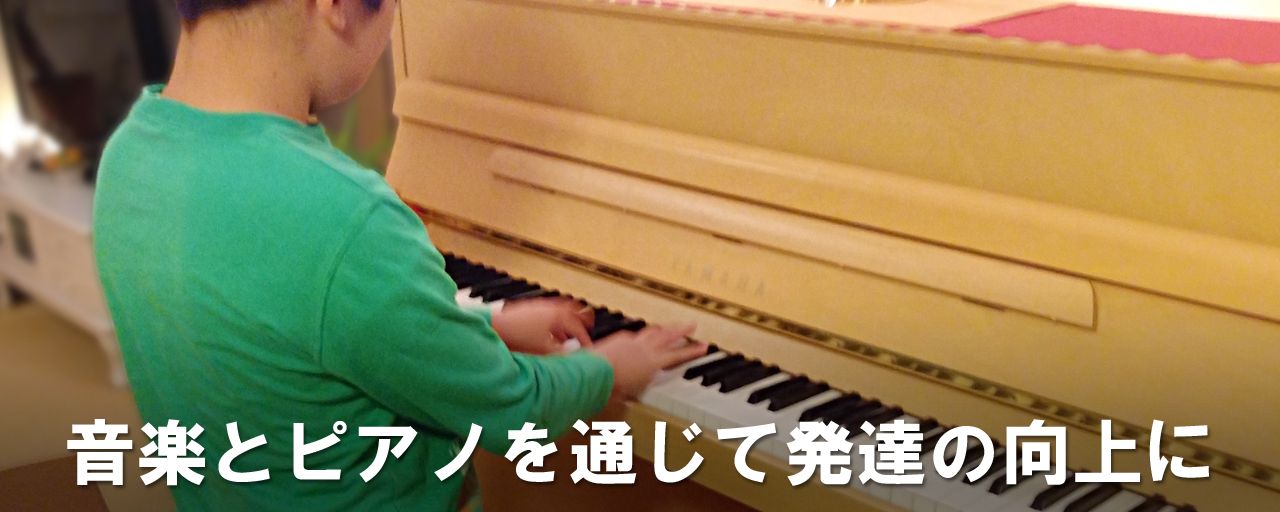 アイキャッチ画像：両手でピアノを弾いている自閉スペクトラム症の男の子の後ろ姿